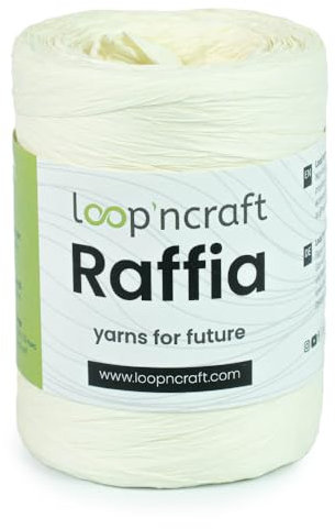 Loopncraft Raffia Papiergarn, Ecru, 100g, Raffia Yarn, Natur Bastband