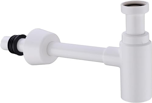 CekoCk Basin Plug pop up Sink Plug Sink Basin Plug Drain P Type Trap Bottle Trap Round Siphon ABS Plastic Bathroom Vanity Basin Pipe Waste White Pop Up Drain with Over Flow.