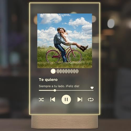 Lámpara Personalizada - Placa Spotify, Lampara con Foto y con Texto, Regalos Originales, Luz LED, Regalo Pareja, Amigos, Familiares, Regalos Personalizados, Placa de Metacrilato con Luz (SPOTIFY)
