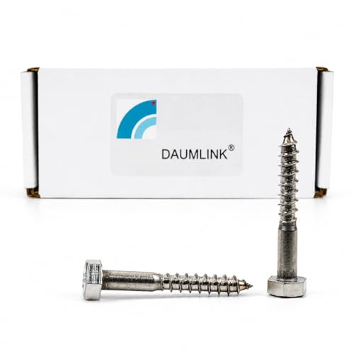 DAUMLINK Vis à Bois Hexagonales Acier Inoxydable DIN 571, M7x50 mm, 25 pièces | Lot de 25 pièces, Fixations sûres, Construction en bois