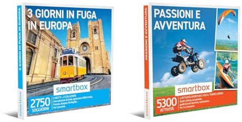 smartbox - Cofanetto Regalo 3 Giorni in Fuga in Europa - Idea Regalo per la Coppia & Cofanetto Regalo Passioni e Avventura - Idea Regalo Originale - 1 attività Sportiva per 1 o 2 Persone