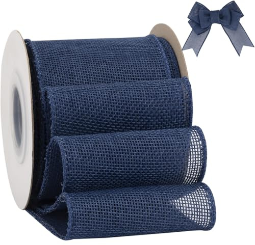 Tekdeere Nastro in Iuta con Filo, 75 mm x 9 Metri, Blu Navy – Per Artigianato, Confezioni Regalo, Ghirlande, Fiocchi, Decorazioni per Alberi e Allestimenti Esterni