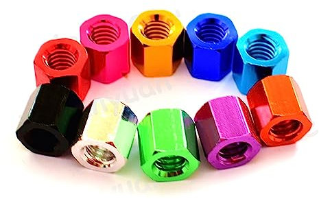 EQEQE Rändelschrauben, Rändelschraube, 5 Stück UNC 1/4-20 Aluminiumlegierung, Bunte Sechskant-Kupplungsmuttern, Verbindungssäulenmuttern, handfest anziehende Muttern, grün