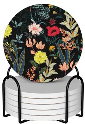 Set mit 6 runden bunten Boho-Untersetzern, Keramik-Untersetzer mit rutschfestem Korkboden, Tee- und Kaffee-Untersetzer, Weihnachtsuntersetzer