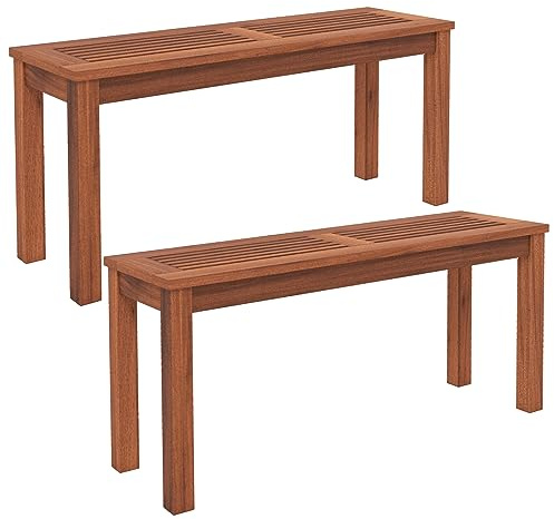 COSTWAY 2-Seater Garden Bench, All-Weather Hardwood Patio Loveseat Park Bench, Indoor Outdoor Dining Bench Chair Slatted Leisure Porch Seating for Balcony, Backyard and Poolside (2)