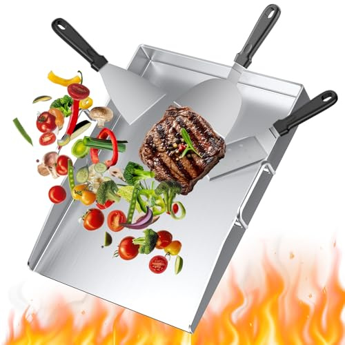 Brolteja Grillplatta i Rostfritt Stål - 4 mm Massivt Stål, 40 x 30 cm för Gas och Kolgrill, Jämn Värmefördelning med Grillspatel