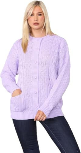 Pretty Attitude Women Winter Chunky Cable Knit Ladies Long Sleeve Aran Crew Neck Warm Cardigan