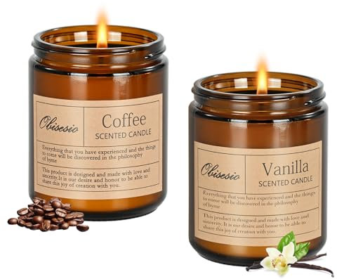 Obisesio Candele 2 Pack, Profumate per casa, AromaterapiaCandela Set regalo per le donne, Cera di soia, Lunga durata, Ambra Jar, Regalo per Madre, San Valentino (Caffè e Vaniglia)