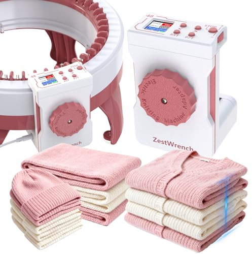[2025 Upgrade] ZestWrench Elektrische Strickmaschine Adapter für Sentro Strickmaschine 48 Nadeln, Automatisches Strickmaschinenzubehör mit LCD-Panel & Reihenzähler, Flach-/Rundstrickmodi