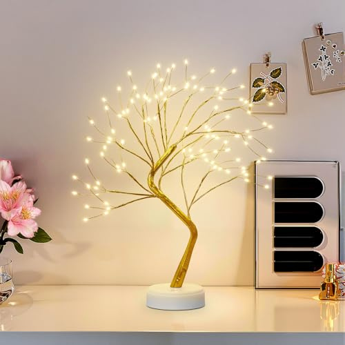RECHOO LED Baum Lichter, 108 LED Warmweiß Weihnachtsdeko Lichterbaum, 2 Modi Bonsai Baum Licht Verstellbare Äste, USB/Batteriebetrieben, Lichterkette Innen für Deko Wohnzimmer Zimmer Weihnachten