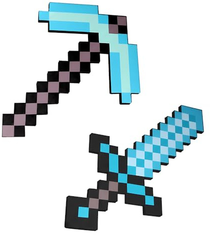 Afenau Gioco Spada e Piccone, 2 Pezzi Pixel Piccone e Spada per Il Gioco di Ruolo, 45 cm Spada e Piccone Giocattolo per Halloween, Carnevale, Regali di Compleanno