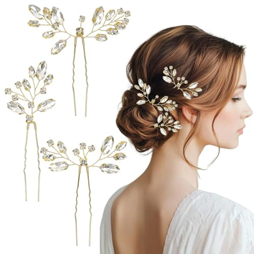 3 accessori per capelli da sposa per donna, forcine per capelli da sposa con strass di cristallo, accessori per capelli da damigella d'onore con fiori per spose, damigelle e ospiti (oro)