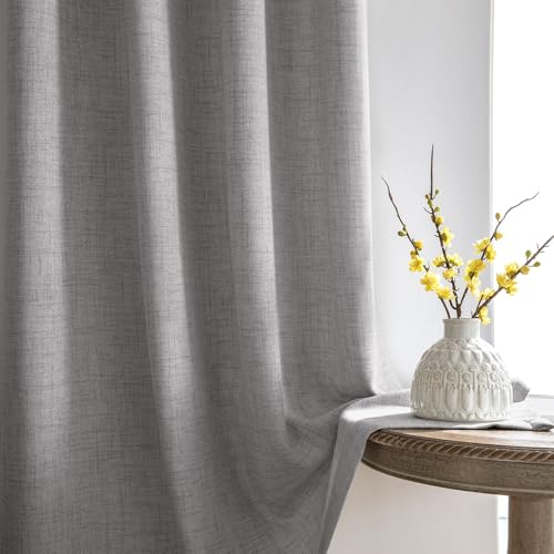 Melodieux 260cm Gardinen mit Kräuselband - Leinen Boho Vorhänge fur Esszimmer, Halbtransparent Gardine, Leinenvorhang Dekorativ Schiebevorhänge fur Schlafzimmer, Wohnzimmer (Dunkelgrau, 140 x 260 cm)