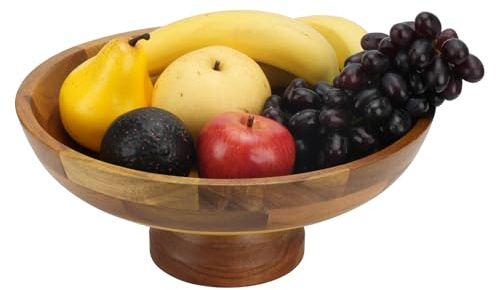 HOMKULA Acacia Wood Fruit Bowl for Kitchen Counter Decor, Decorative Fruit Basket, Modern Farmhouse Decor,(L) K12