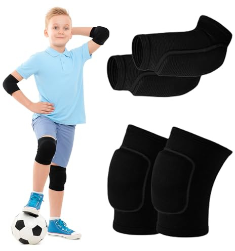 SSKHE Stretchy Knee Pads with Elbow Support, Breathable Sleeve Soft Brace Full Black Protective Equipment for Volleyball Dance Football Yoga Cycling Jogging Tennis