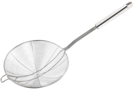 FELTECHELECTR Colador Espumadera de Acero Inoxidable 16 CM Cucharón de Alambre Doble Espiral para Escurrir Aceite y Alimentos Resistente al Calor para Ollas Calientes y Freír