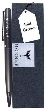 Hörner Tenera Kugelschreiber mit GRAVUR – komplett schwarz, personalisierte Gravur (Name/Logo), Metallgehäuse, ergonomisch, blaue austauschbare Mine, robuster Clip, Business-Geschenk