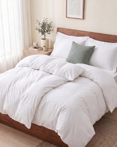 Bettwäsche 135x200 - Mikrofaser 2 Bettbezüge & 2 Kissenbezüge - Weiß | 80x80 Kissenbezug, Gebürstet, Reißverschluss, Eckbänder, Knitterfrei, Atmungsaktiv, Pflegeleicht, Bettgarnitur, OEKO-TEX