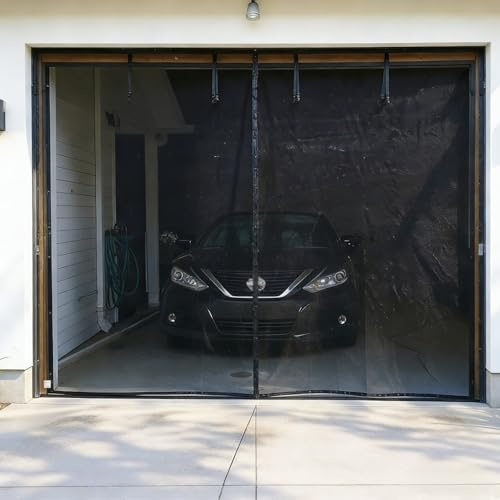 Garage Door Curtain, Garage Screen Doors, Magnetic Anti Mosquito Net Fly Curtain Mesh Seal Automatically Keep Out Bugs Let Fresh Air in for Patio Balcony Garages Cellar(Black,274 x 244 cm(9 x 8 ft))