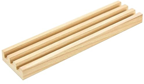 HOODANCOS Domino Halter aus Naturholz mit Mehrfachschlitzen Schrägwinkligem Ständer und Holzsockel Organizer für Dominosteine und Spielkarten Tischzubehör für Familie und Freunde