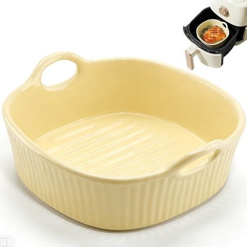 Rund ugnsform, keramik, gul, ugnsform för varmluftsfritös 18,5 x 16,5 x 5,5 cm, lasagneform, ugnsformar, färgglad glaserad bakform, rund