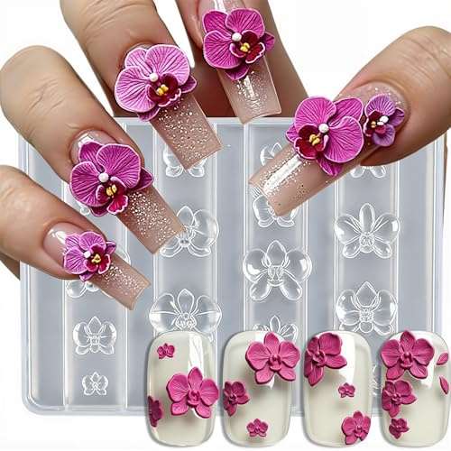 Phalaenopsis Moule à ongles en silicone 3D pour nail art Motif orchidée papillon Moules en silicone pour ongles Charm papillon Orchid Fleurs Ongles Charms Fleur Nail Art