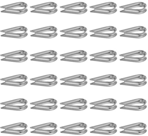 EXAOMBLE Guardacabos de Acero Inoxidable para Cable de 3 MM, Dedal Tipo Corazón 100 Unidades, Aptos para Aparejos y Actividades de Escalada