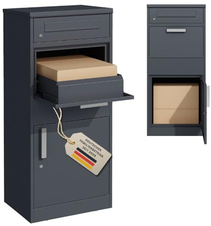 RS Trade Paketbriefkasten XXL mit Paketfach – Freistehende Paketbox für draußen, Abschließbarer Briefkasten für Pakete & Post mit jeweils 2 Schlüssel pro Schloss, Standbriefkasten Outdoor, Anthrazit