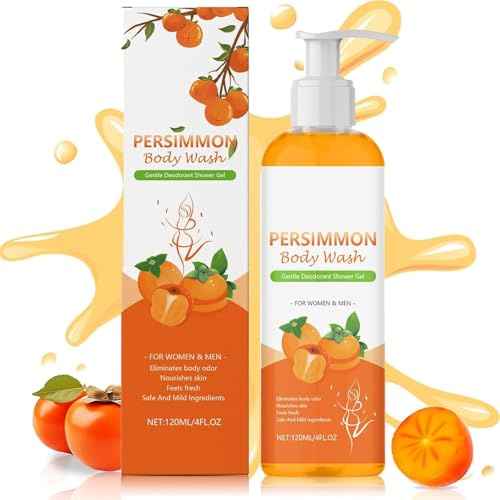 Persimmon Body Wash, gel doccia naturale, delicato gel doccia per pelle fresca e riduzione degli odori corporei, pulizia profonda e idratante, per tutti i tipi di pelle, donne e uomini (1 pezzo)