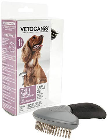 Vetocanis - Brosse Etrille Double Pour le Toilettage du Chien - Accessoire Avec 18 Dents - Hygiène et Santé - Facile à Nettoyer et Entretenir - Pour Poils Longs, Mi-Longs et Epais
