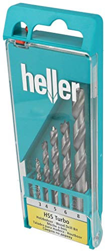 Heller Tools 335 HSS Turbo Holzbohrer, Silber-Schwarz, 3/4/5/6/8 mm