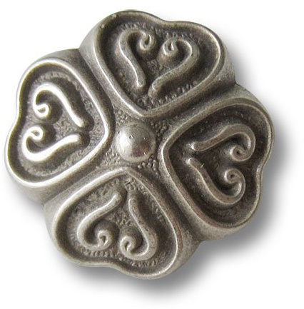 6er Set bildschöne gewölbte hell metallic altsilberfarbene Trachtenknöpfe aus Kunststoff mit Herzen wie Kleeblatt/Hell Altsilberfarben/Kunststoff/Trachten Knöpfe/Ø ca. 18x18mm