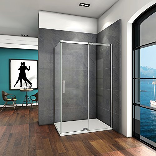 Porte de coulissante 140x90x195 cm avec paroi de douche en verre anticalcaire