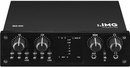 IMG STAGELINE MX-2IO 2-Kanal USB Recording-Interface zur Audio-Aufnahme auf einem Computer, Audio-Aufnahmegerät mit Vollduplex USB-Port für gleichzeitige Aufnahme, Wiedergabe und Mixing, in Schwarz