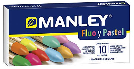 Manley Wachsmalstifte 10 Einheiten | Professionelle Wachsmalstifte | Weiche Wachsmalstifte im Etui | Mischbare Farben | Farblich sortiert | Neon und Pastell