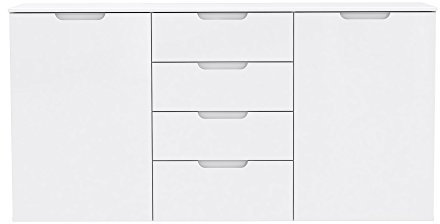 Meubletmoi Bahut Buffet Blanc laqué 2 Portes, 4 tiroirs - Design Moderne Contemporain - Pure