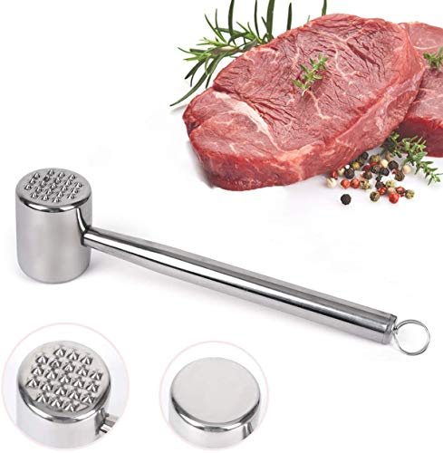 Meat Tenderizer Mallet, Stainless Steel Meat Hammer, Metal Heavy Duty with Comfort Grip Handle Professional Tenderizing for Chicken Beef Steak Pork