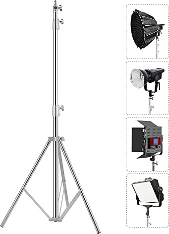 Edelstahl Lichtstativ 110/2.8m, Federgedämpftes Heavy Duty Stativ mit 1/4 auf 3/8 Universal Adapter, Edelstahl Fotografie Foto Studio Licht Stativ für Porträt und Fotografie