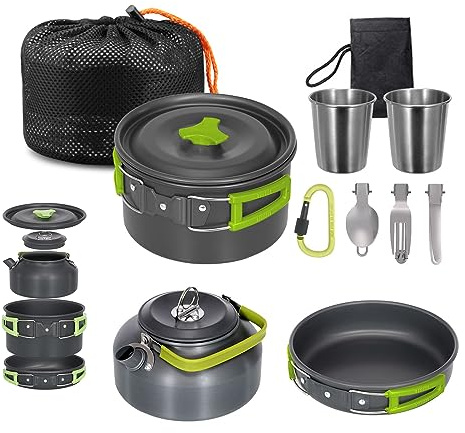 Lixada Camping Cookware Kit, Portable 2-3 People Camping Cooking Set Lightweight Non-Stick Camping Pot and Pan Set with Cups Spoon Fork Cutter for Outdoor Travel Camping Hiking Picnic BBQ