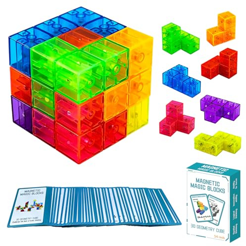 OUXIA Magnetic Building Blocks Magic Magnetic 3D Puzzle Cubes Set of Multi Shapes with Guide Cards, Parent-Child Interactive Children's Educational Toys (Size2)