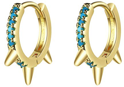 YueLian Womens Punk Gothic Rivet Awl Spike Piercing Hoop Earring Rhinestone Earrings (Gold)