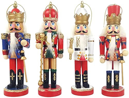 Ensemble d'ornements de Casse-Noisette de noël, 4 pièces en Bois Mini Roi et Soldat Casse-Noisette Suspendu Figurine pour Pendentif Arbre de noël