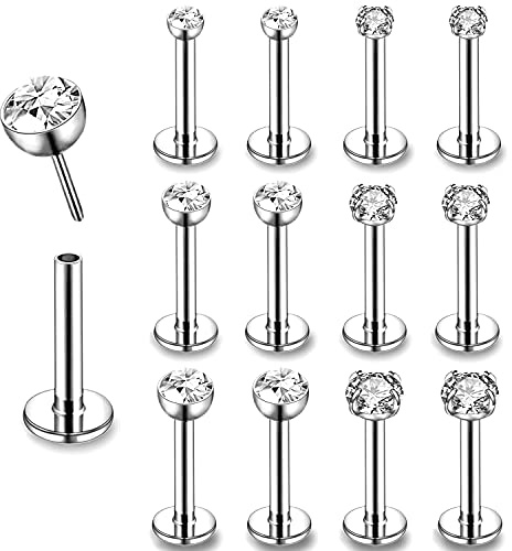 ZS 16G Push-in Lippenpiercing, Chirurgenstahl Monroe Medusa Piercing Schmuck, 2/3/4mm CZ Forward Helix Tragus Ohr Piercings Set für Frauen Männer