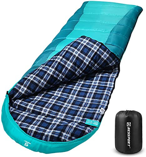 Bessport Schlafsack Flannel für Camping 3-4 Jahreszeiten - 10 °C-15°C | Winter Schlafsack Leichtgewichtig, Wasserdicht und Warm für Erwachsene und Kinder,Rucksackreisen,Camping, Wandern und Reisen