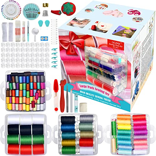 Large Pack 330Pcs Sewing Project kit Sewing Thread Sewing Supplies Family Repair Kit Traveler Sewing kit DIY Sewing Supplies with 5-Layer Organizer Box