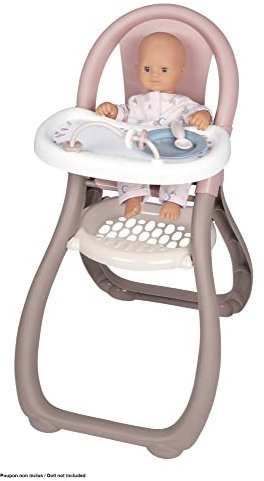 Smoby - Baby Nurse Puppenhochstuhl – Puppenstuhl mit Teller und Löffel, Puppen-Zubehör für Puppen bis 42 cm, für Kinder ab 18 Monaten