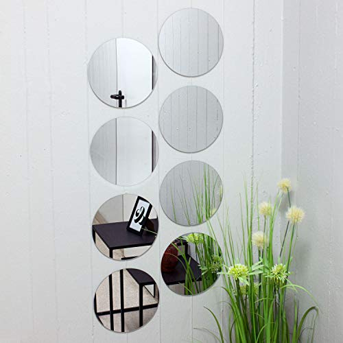 8 Stück Spiegelfliesen rund je Ø15 cm Spiegelkachel Fliesenspiegel Dekospiegel Wanddekoration