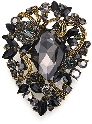 EVER FAITH Damen Brosche Tropfen Strass Kristall Clip, Vintage Stil Blume Cluster Pin für Konzert