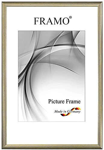Framo N°077 - Marco de fotos estrecho de madera maciza, 25 x 33 cm, plata envejecida, color y tamaño a elegir, marco para pósteres, puzles, collage de fotos