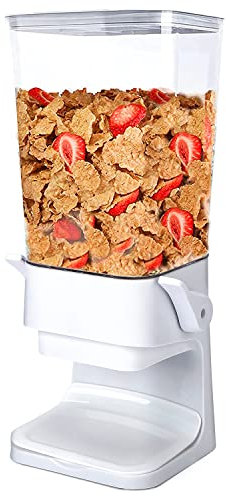 Tokokimo Müslispender, Zerkleinert Keine Cerealien Beim Ausgeben, Cereal Dispenser für Zereales Frühstück, Süßigkeiten, Nüsse, Bohnen, Granola, große Kapazität von 5,5L (Weiß, 1er-Set)